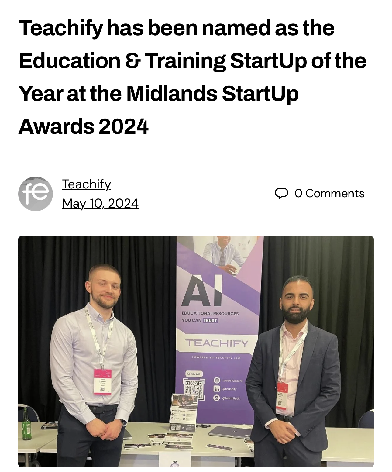 Teachify Midlands award